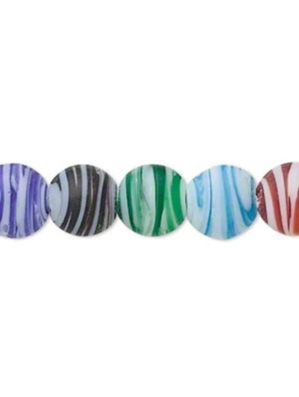 Full Strand Vintage India Multicolor Swirled Glass Beads 10mm Puffed Round Coin